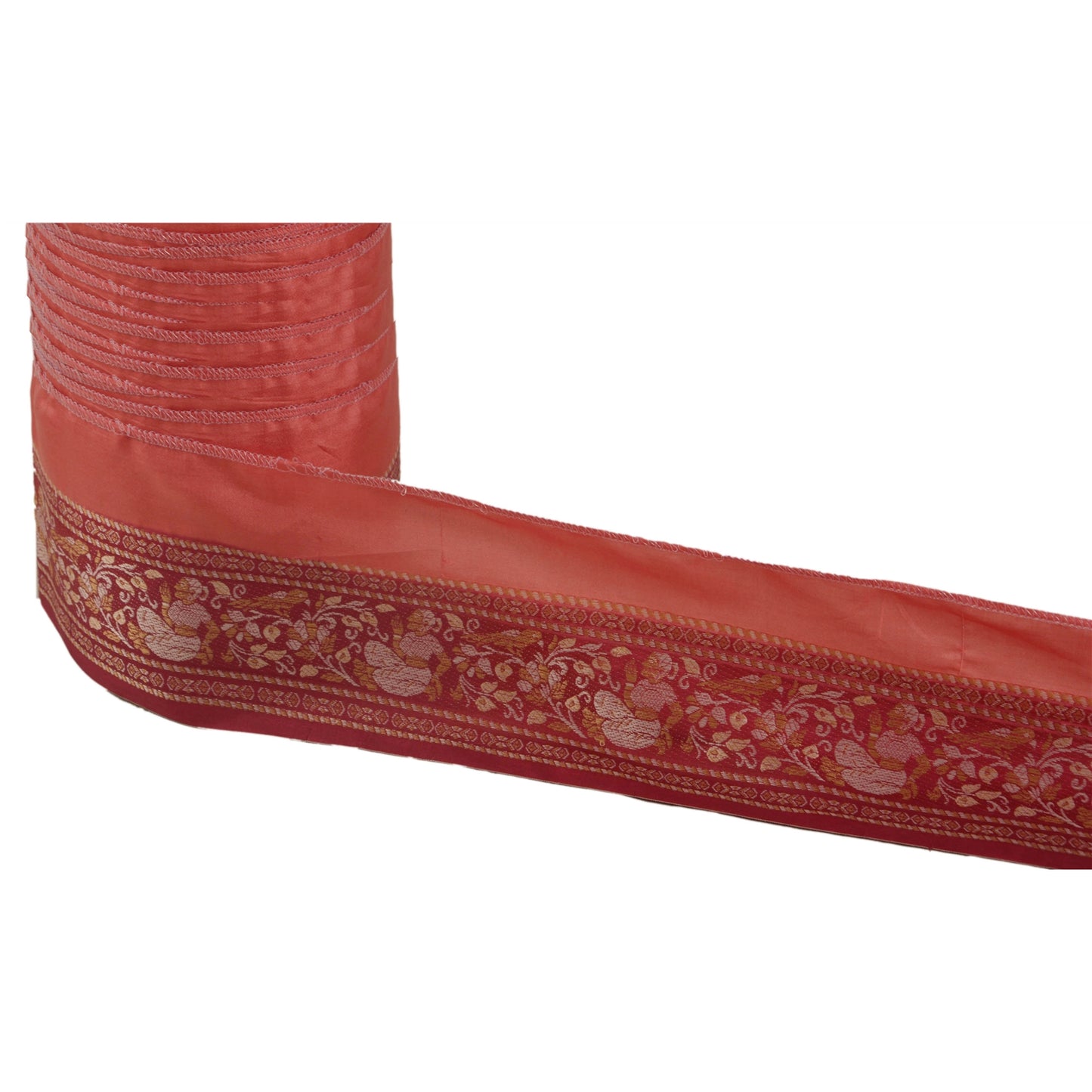 Sanskriti Vintage Peach Sari Border Hand Beaded 1 Yd Craft Trim Sewing Lace