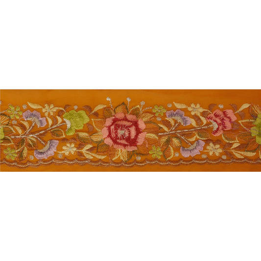 Sanskriti Vintage 1 Yd Sari Border Embroidered Sewing Craft Orange Decor Lace