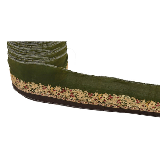 Sanskriti Vintage 1 Yd Indian Sari Border Hand Embroidered Ribbon Green Lace