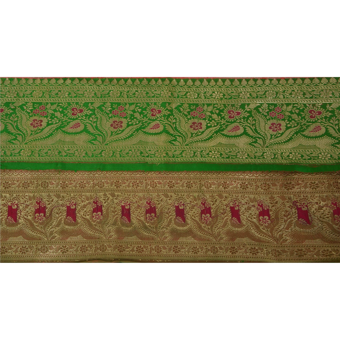 Sanskriti Vintage 1 Yd Trim Green Sari Border Woven Brocade Craft Sewing Lace