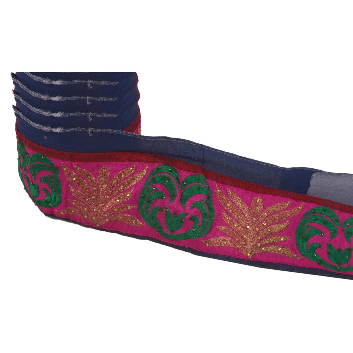 Sanskriti Vintage 1 Yd Sari Border Hand Beaded Trim Sewing Pink Craft Lace