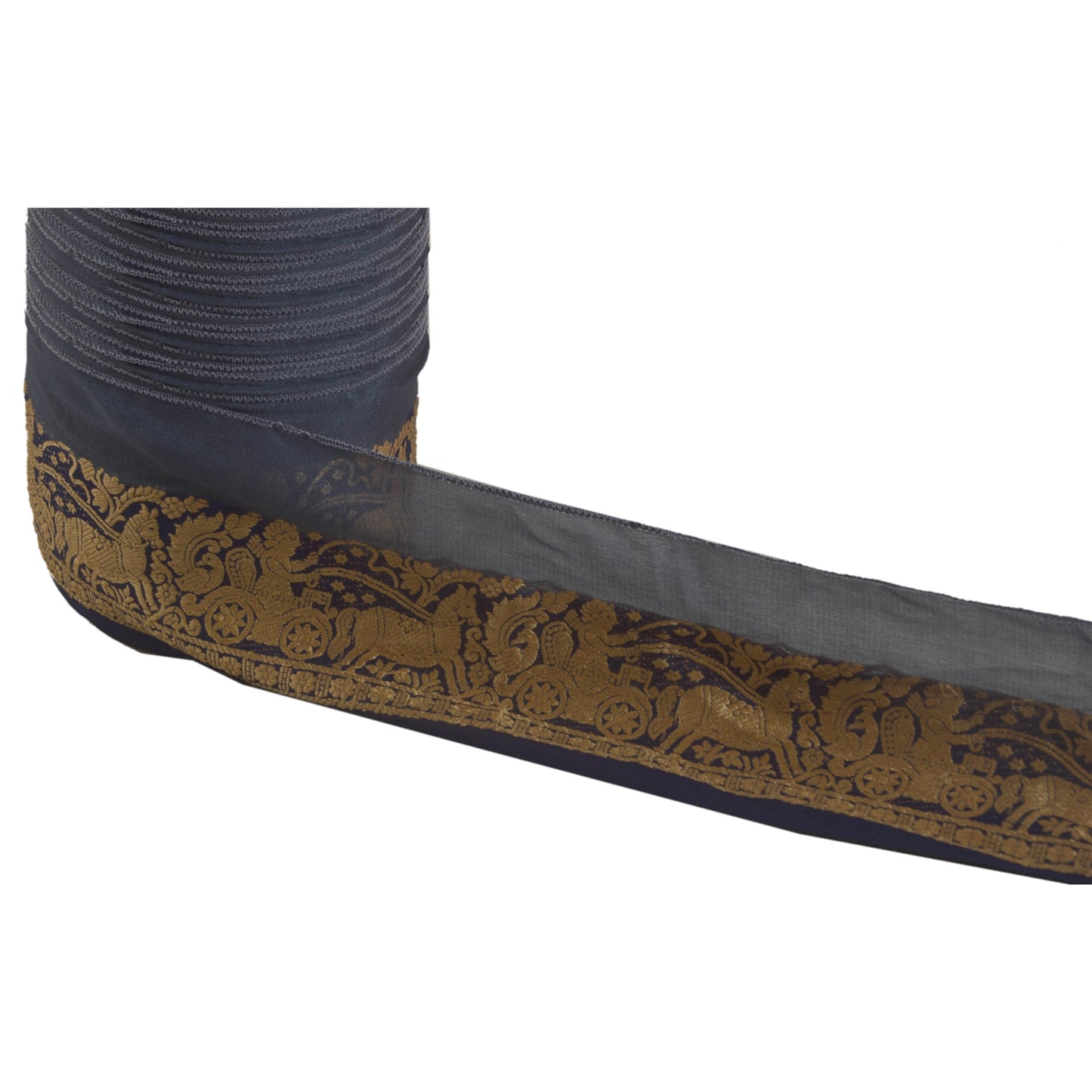 Sanskriti Vintage 1 Yd Sari Border Woven Baluchari Trim Sewing Blue 2"W Lace