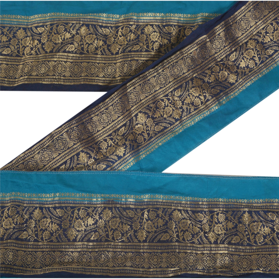Sanskriti Vintage 1 YD Trim Sari Border Brocade Craft Sewing Blue 2.5