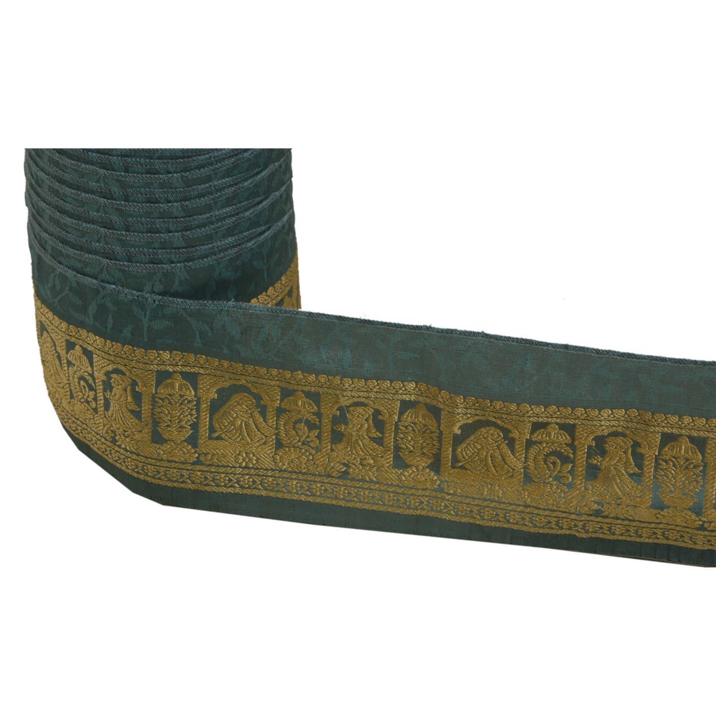 Санскритское винтажное сари с каймой 2,2 дюйма W, тканая отделка балучари, синее кружево с каймой 1 ярд