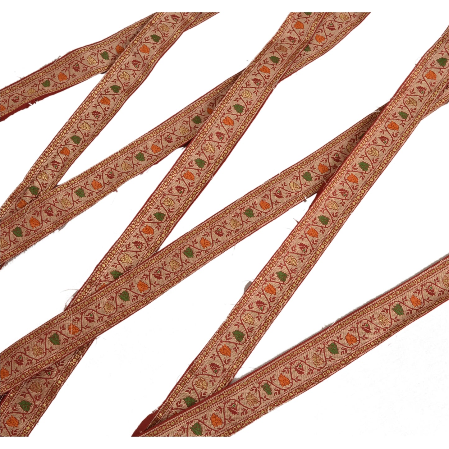 Sanskriti Vintage Dark Red Sari Border Woven Indian Craft Trim Sewing 1 Yd Lace