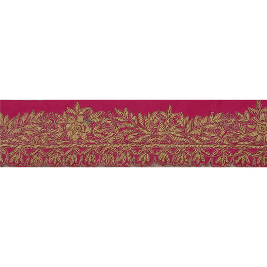 Sanskriti Vintage Sari Border Craft Pink Trim Håndbroderet Syning 1 Yard Blonde