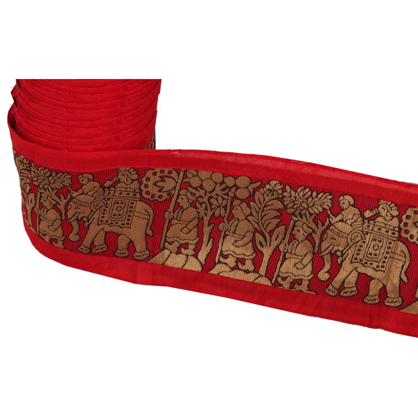 Sanskriti Vintage 1 Yd Kant Rød Sari Kant 4,5" B Brokade Håndværkssyning Blonde