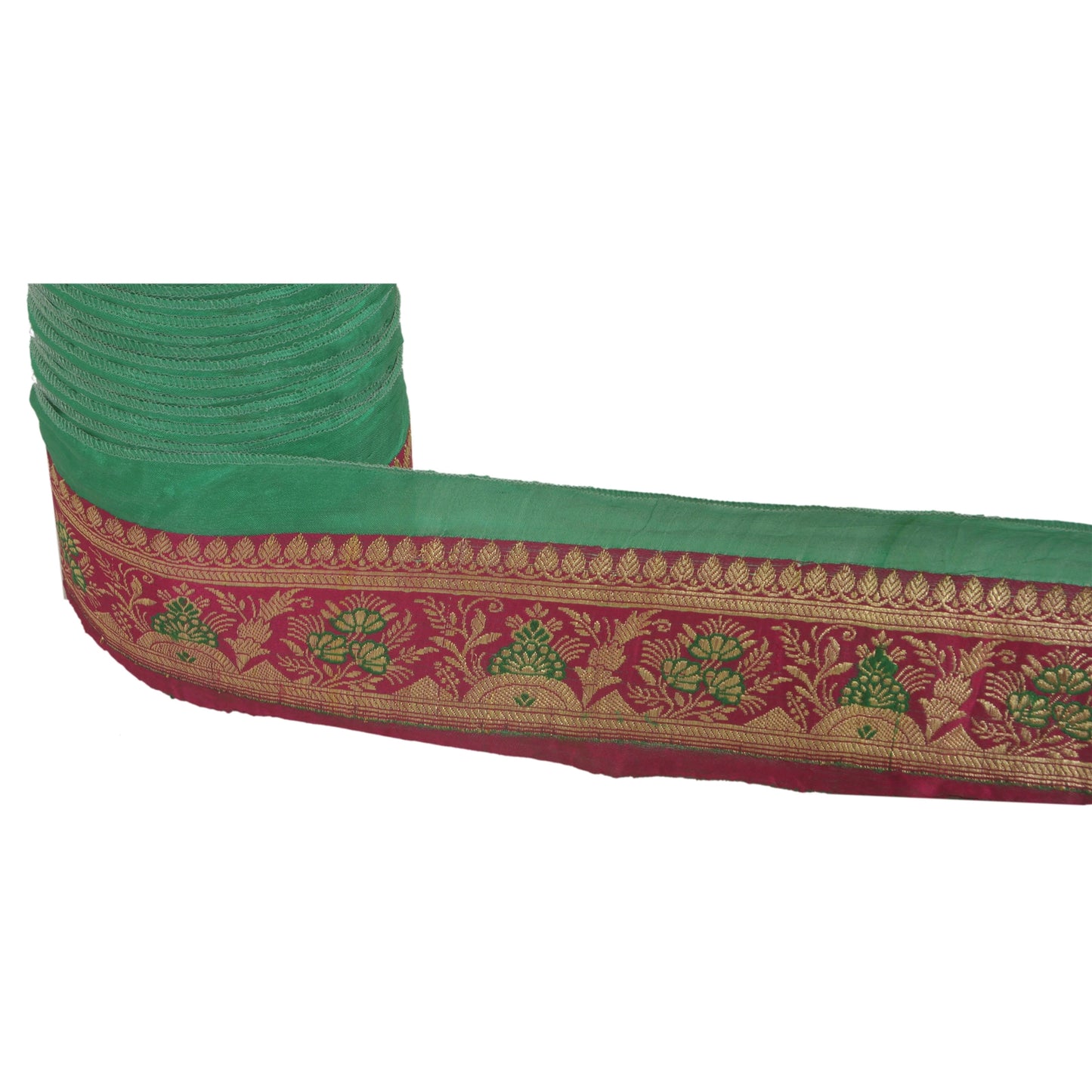 Sanskriti Vintage Pink Sari Border Brocade Craft 2.5"W Trim Sewing 1 Yd Lace