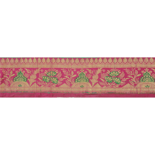 Sanskriti Vintage Pink Sari Border Brocade Craft 2.5"W Trim Sewing 1 Yd Lace