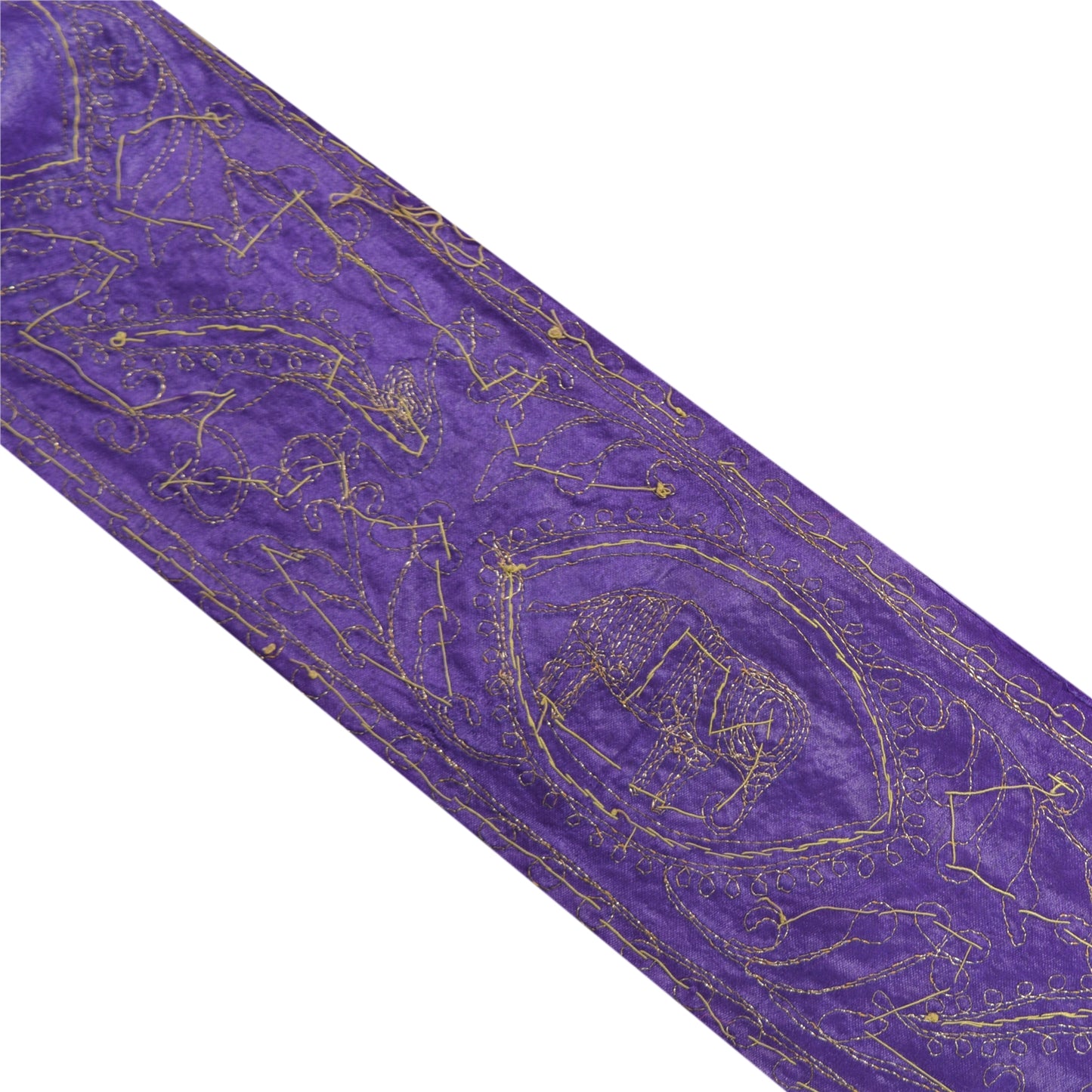 Sanskriti Vintage 1 Yd Sari Border Hand Beaded Trim Sewing Craft Purple Lace