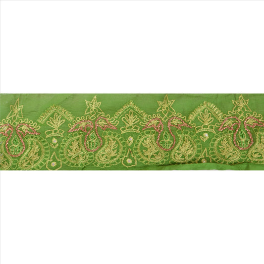 Санскрити Винтаж Сари Крафт Крафт Зеленая Отделка Ручная Вышивка 1 Ярд Шитье Кружева