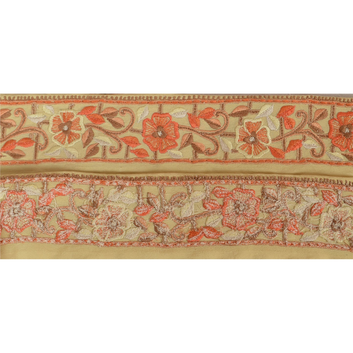 Sanskriti Vintage Sari Border Hand Embroidered 1 Yd Trim Sewing Ivory Lace