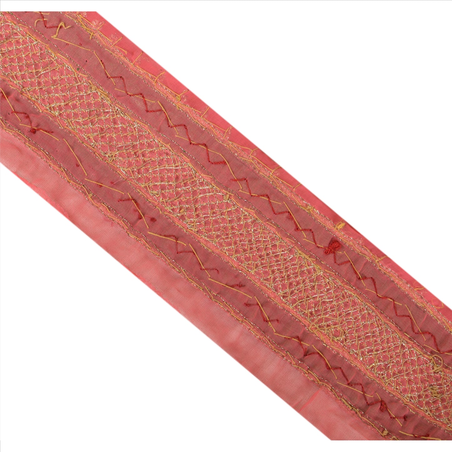 Sanskriti Vintage Sari Border Hand Embroidered 1 Yd Trim Sewing Pink Zari Lace