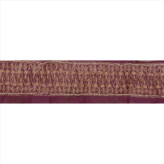 Sanskriti Vintage Sari Border Hand Beaded 1 Yd Craft Trim Sewing Purple Lace