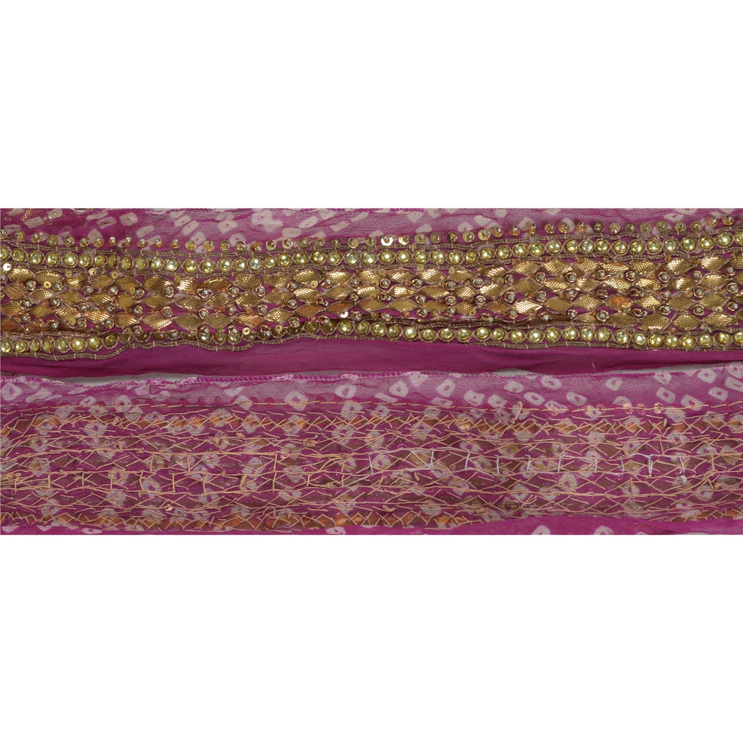 Sanskriti Vintage Sari Border Hand Beaded Bandhani 1 Yd Trim Sewing Purple Lace