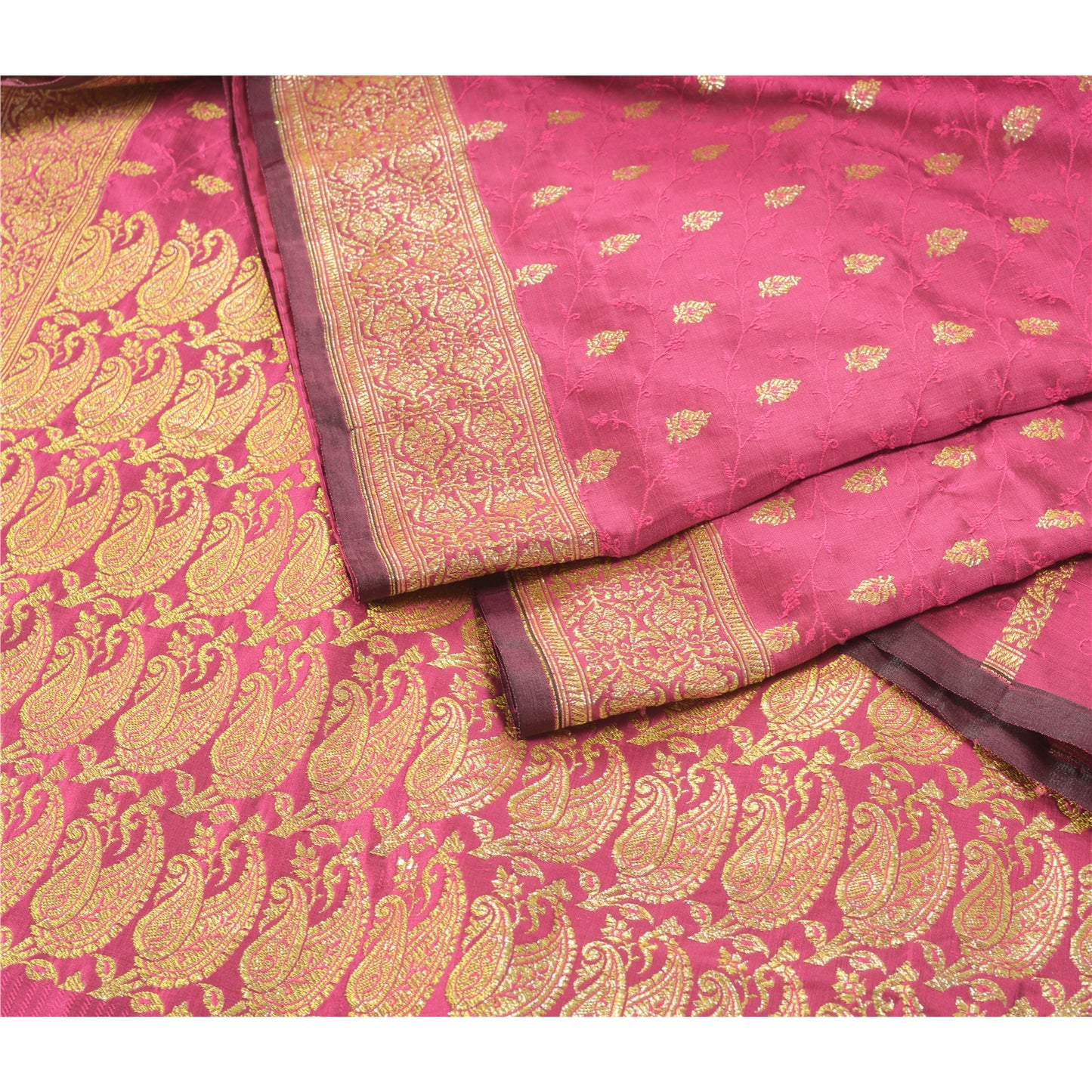 Sanskriti Vintage Pink Heavy Saree Art Silk Woven Brocade/Banarasi Fabric 5 Yard Sari