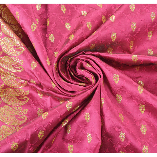 Sanskriti Vintage Pink Heavy Saree Art Silk Woven Brocade/Banarasi Fabric 5 Yard Sari