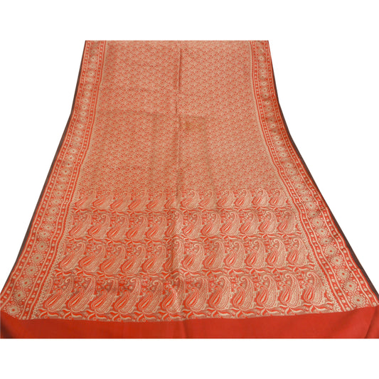 Sanskriti Vintage Red Heavy Saree Blend Silk Woven Banarasi Brocade Fabric Craft Cultural Sari