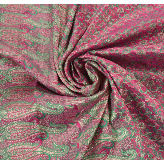 Sanskriti Vintage Pink Heavy Sarees Art Silk Woven Brocade/Banarasi Sustainable Fabric Sari