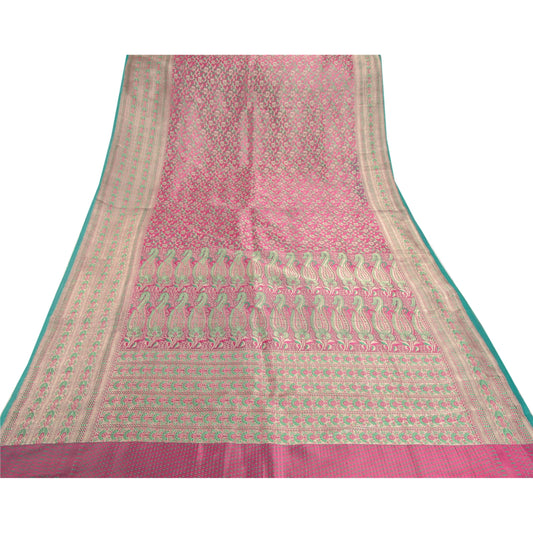 Sanskriti Vintage Pink Heavy Sarees Kunst Silke Vævet Brocade/Banarasi Bæredygtigt Stof Sari