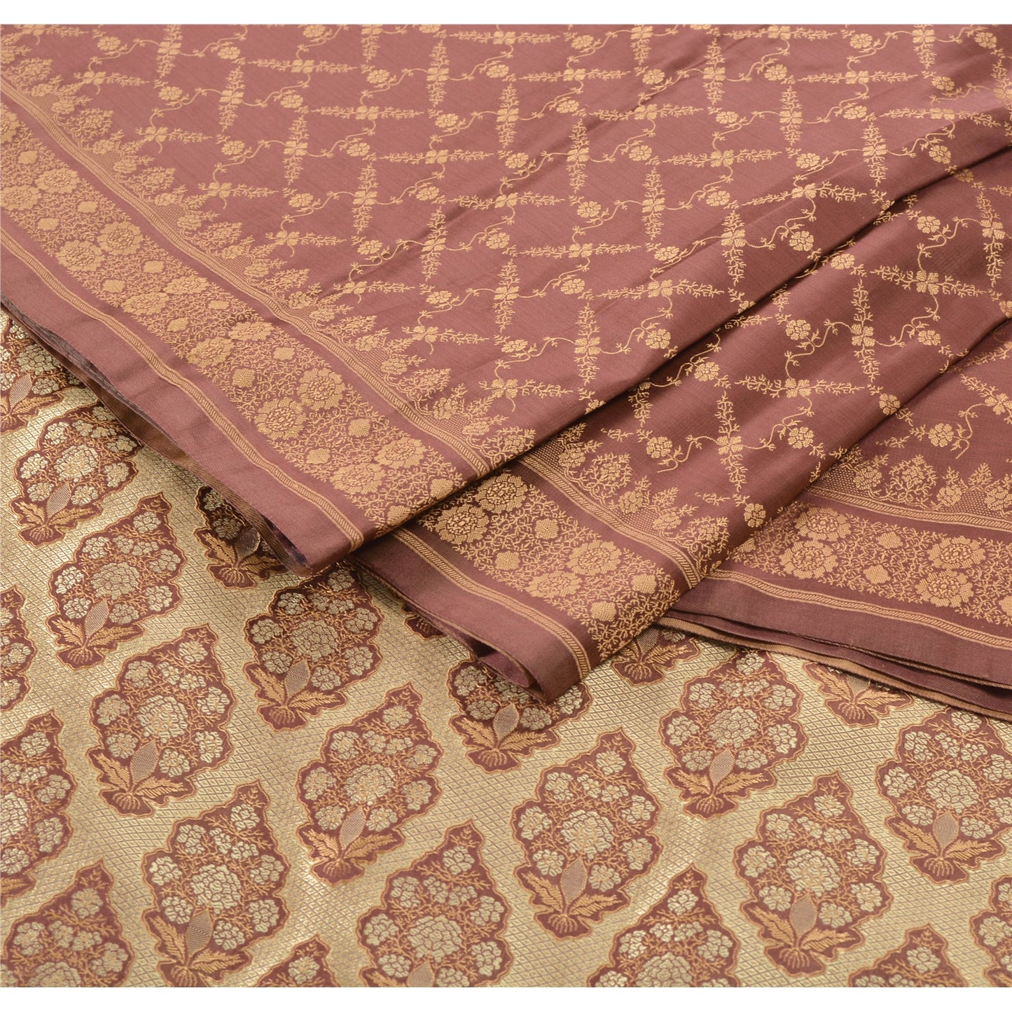 Sanskriti Vintage Indian Heavy Pink Saree Satin Woven Sustainable Fabric 5 Yard Sari
