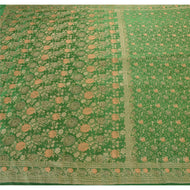Sanskriti Vintage Indian Heavy Saree Pure Satin Silk Green Woven Fabric Sari