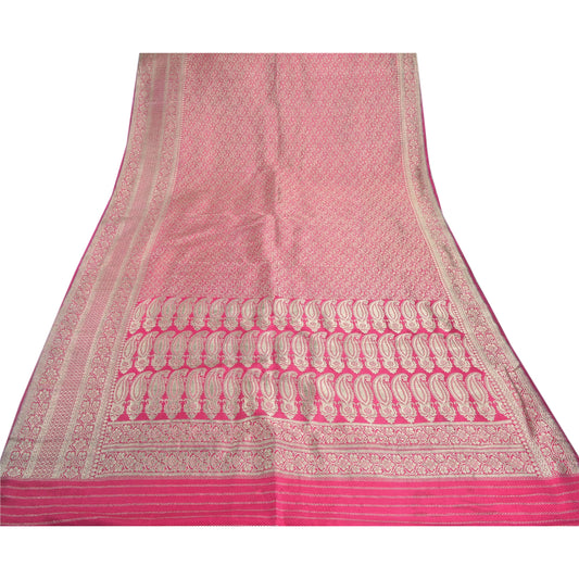 Sanskriti Vintage Heavy Saree Art Silk Pink Woven Brocade Sustainable Fabric Sari