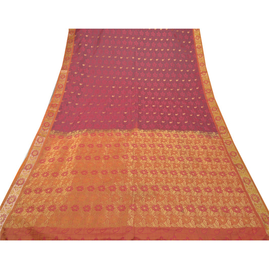 Sanskriti Vintage Heavy Sarees Art Silk Purple Woven Brocade Indian Sari Sustainable Fabric