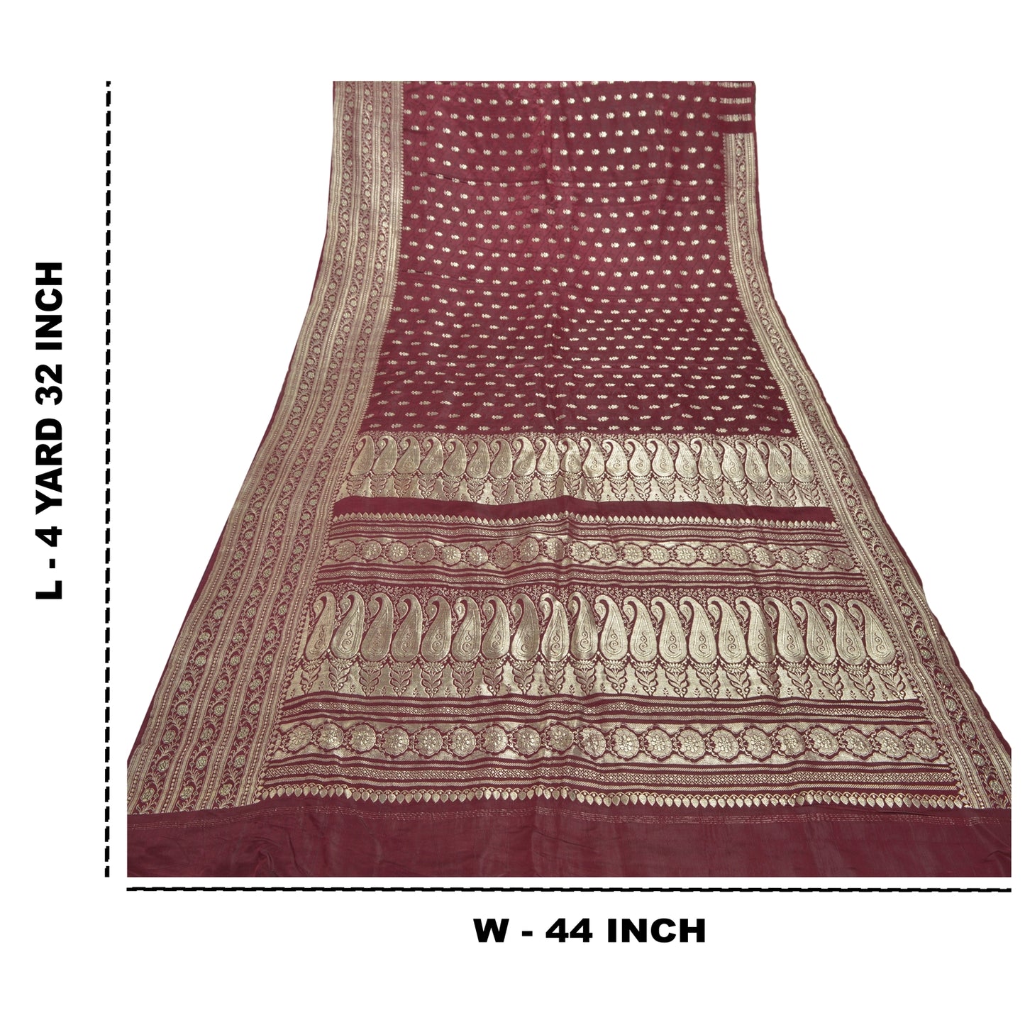 Sanskriti Vintage Heavy Indian Sari Pure Satin Silk Woven Brocade Sarees Sustainable Fabric