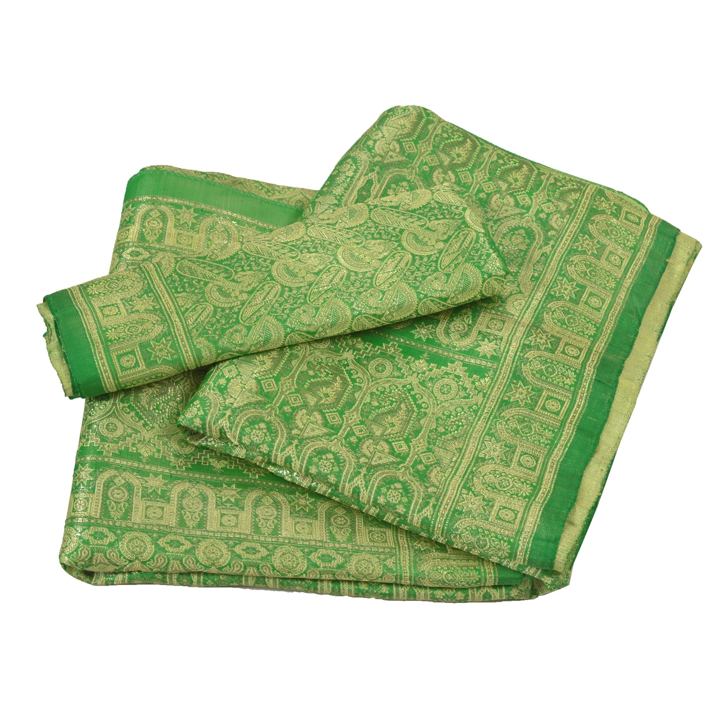 Sanskriti Vintage Green Heavy Sarees Pure Satin Silk Woven Brocade Sari Sustainable Fabric