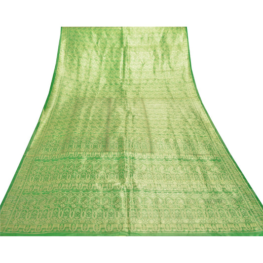 Sanskriti Vintage Green Heavy Sarees Pure Satin Silk Woven Brocade Sari Sustainable Fabric