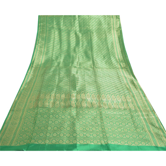 Sanskriti Vintage Green Heavy Sarees Satin Silk Woven Brocade Sari Zari Sustainable Fabric