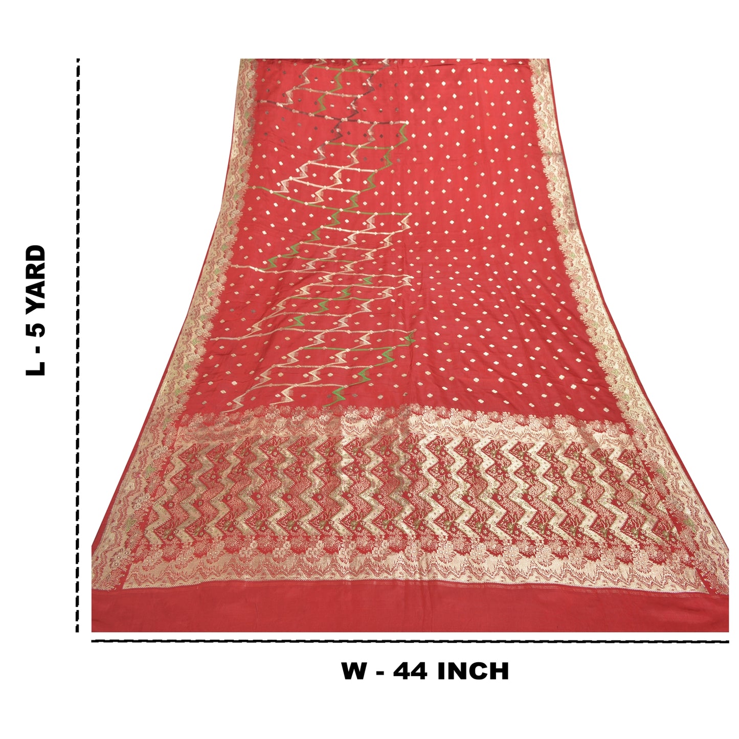 Sanskriti Vintage Red Heavy Sarees Pure Satin Silk Woven Brocade Sari Sustainable Fabric