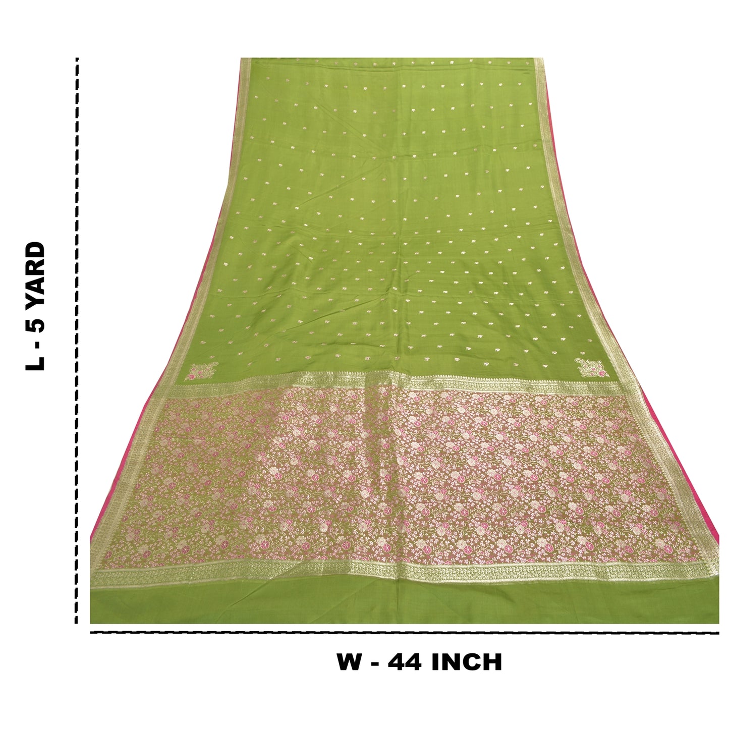 Sanskriti Vintage Green Heavy Sarees Pure Satin Silk Woven Brocade Sari Sustainable Fabric