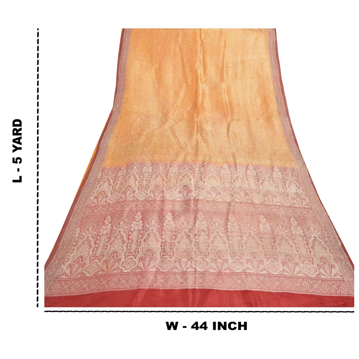 Sanskriti Vintage Saffron Heavy Sarees 100% Pure Satin Silk Woven Sari Sustainable Fabric