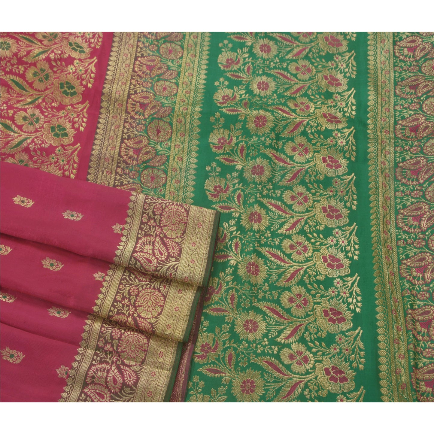 Sanskriti Vintage Pink Heavy Saree Blend Silk Banarasi Brocade Sustainable Fabric Craft Sari