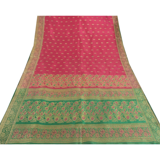 Sanskriti Vintage Pink Heavy Saree Blend Silk Banarasi Brocade Sustainable Fabric Craft Sari