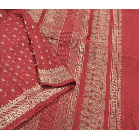 Sanskriti Vintage Red Heavy Sarees Pure Satin Silk Woven Brocade Sari Sustainable Fabric