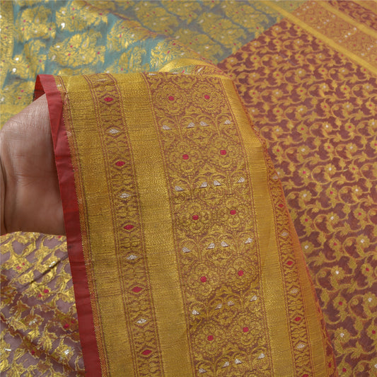 Sanskriti Vintage Heavy Sarees Blend Silk Woven Brocade Purple Sari Zari Sustainable Fabric
