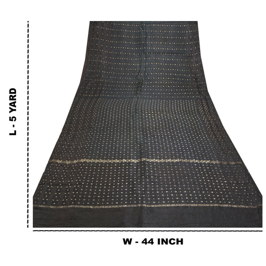 Sanskriti Vintage Heavy Black Sarees Pure Satin Silk Woven Brocade Sari Sustainable Fabric