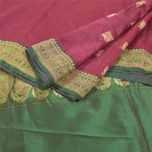 Sanskriti Vintage Pink Heavy Saree Blend Silk Banarasi Brocade Sustainable Fabric Craft Sari