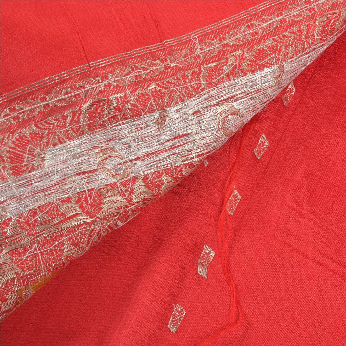 Sanskriti Vintage Red Heavy Saree Pure Satin Silk Red Brocade/Banarasi Sustainable Fabric Sa