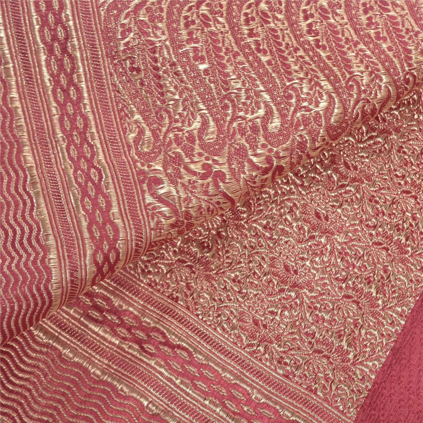 Sanskriti Vintage Heavy Pink Sarees Blend Silk Woven Brocade Sari 5 Yard Sustainable Fabric