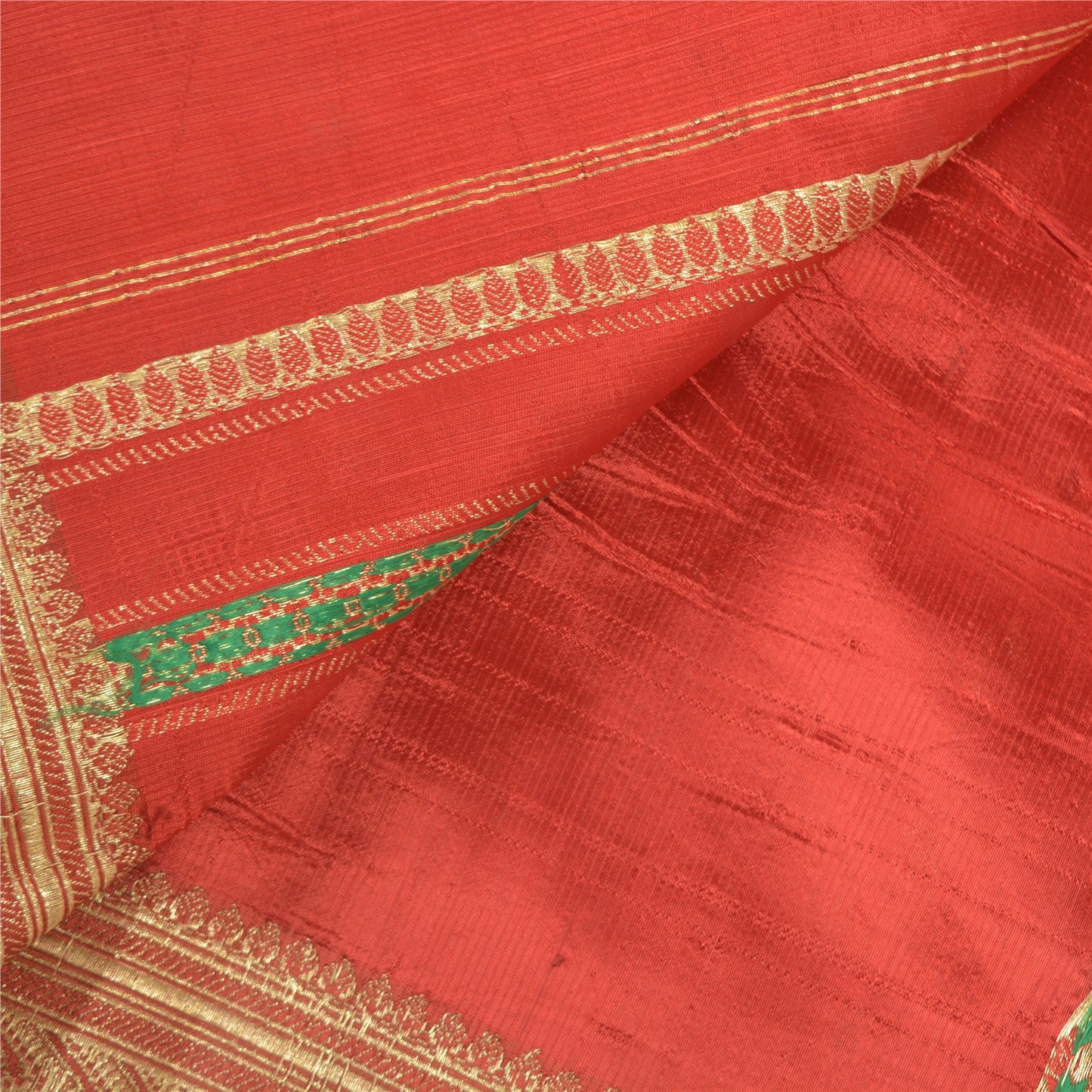 Sanskriti Vintage Heavy Red Sarees Art Silk Woven Brocade Sari 5 Yard Sustainable Fabric