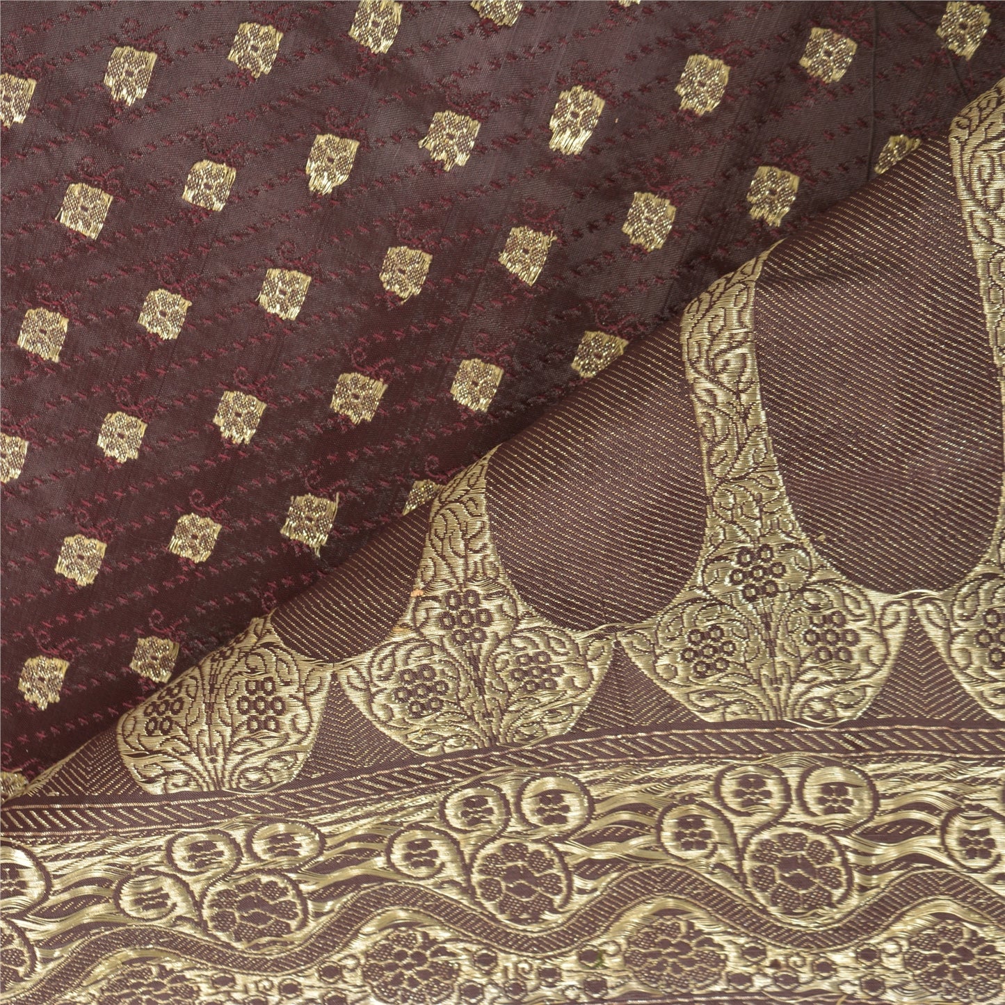 Sanskriti Vintage Heavy Wedding Sarees Satin Silk Woven Brocade Sari Sustainable Fabric