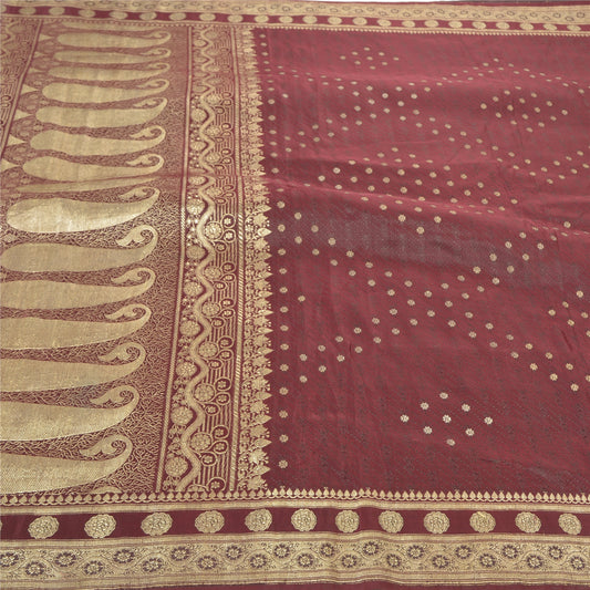 Sanskriti Vintage Heavy Wedding Sarees Satin Silk Woven Brocade Sari Sustainable Fabric