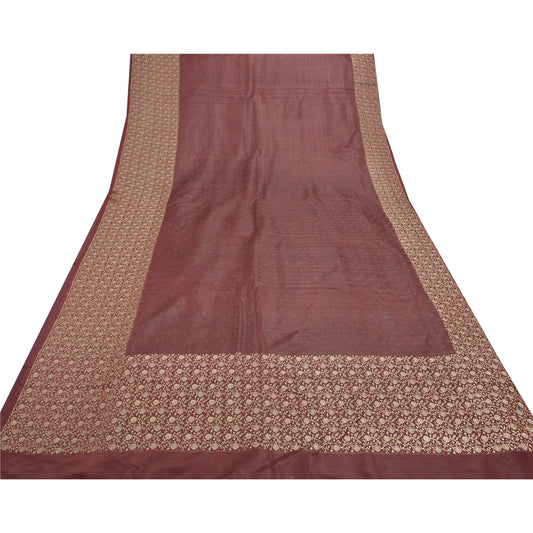Sanskriti Vintage Soft Red Pure Satin Sarees Banarasi Hand Woven 5 YD Craft SariFabric 5yd Of India For Crafting, Upcycling,Wearing