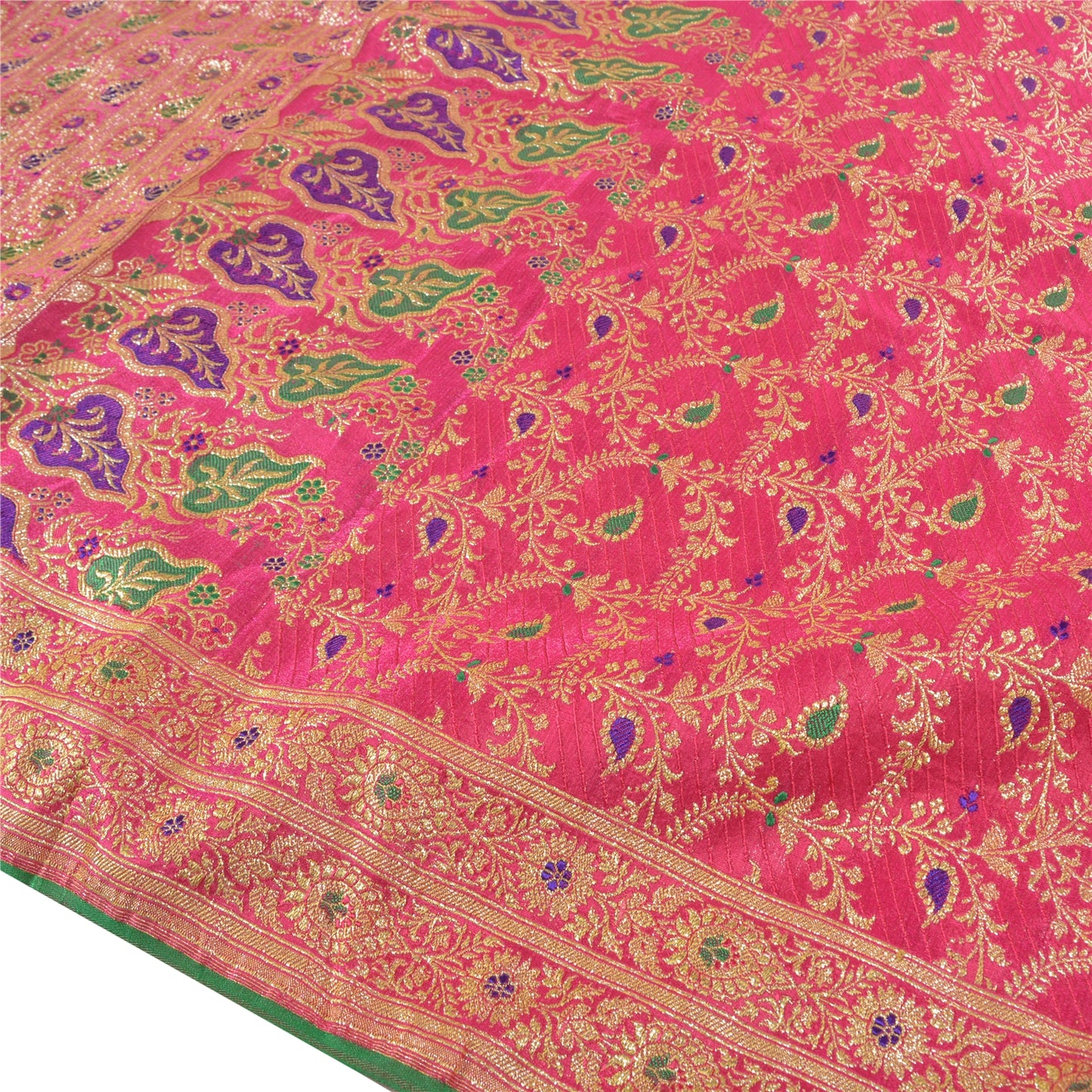 Sanskriti Vintage Heavy Pink Wedding Sarees Art Silk Banarasi Brocade Woven Sari 5 Yard Sustainable Fabric