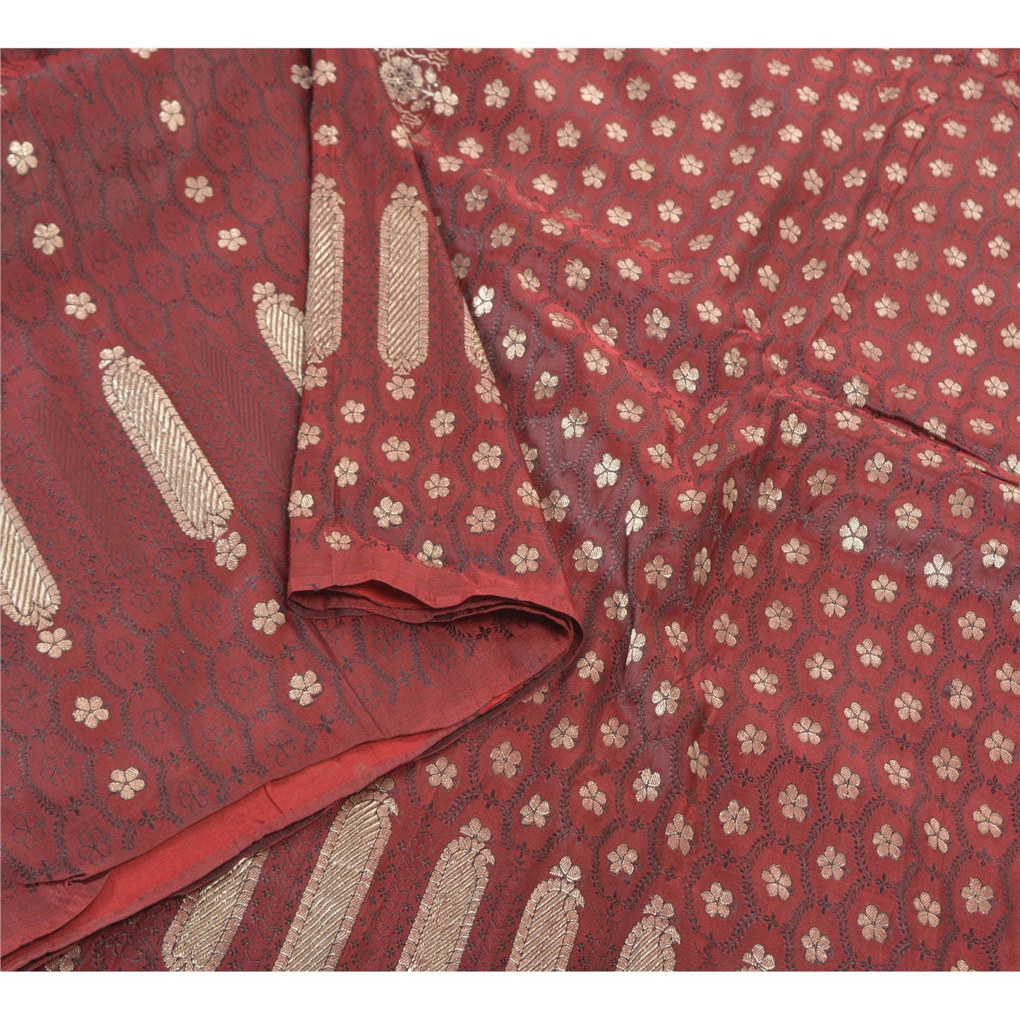Sanskriti Vintage Wedding Red Heavy Sarees Pure Satin Silk Woven Brocade Banarasi Sari Sustainable Fabric