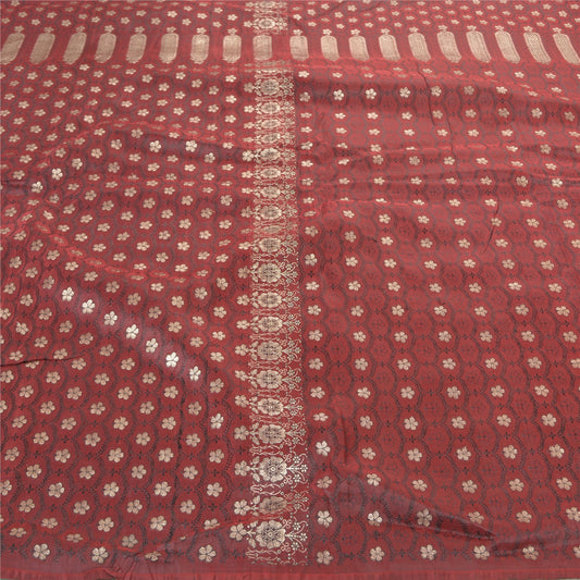 Sanskriti Vintage Wedding Red Heavy Sarees Pure Satin Silk Woven Brocade Banarasi Sari Sustainable Fabric